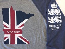 Minnesota Union Jack long sleeve vintage hooded tee with Brit's Pub logo on left sleeve.